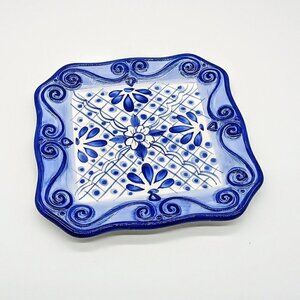 Tabletops Unlimited Hand-Painted Lisbon Blue White Ceramic Plate